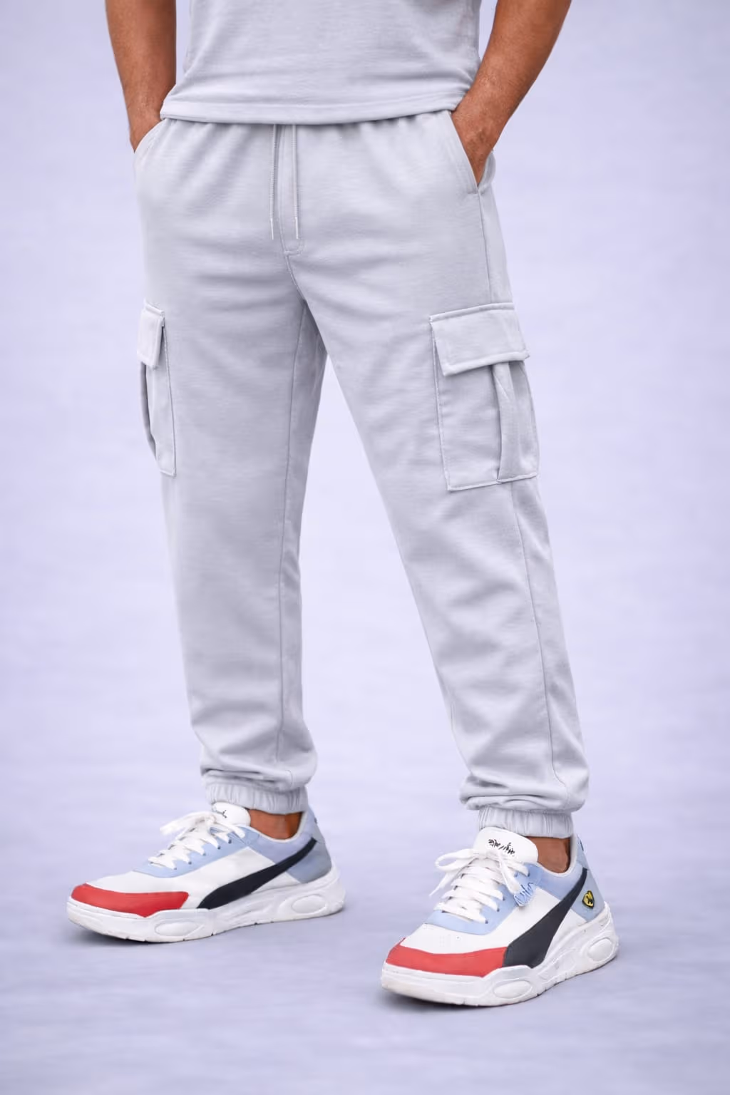 Silver White Cargo Pants for Men