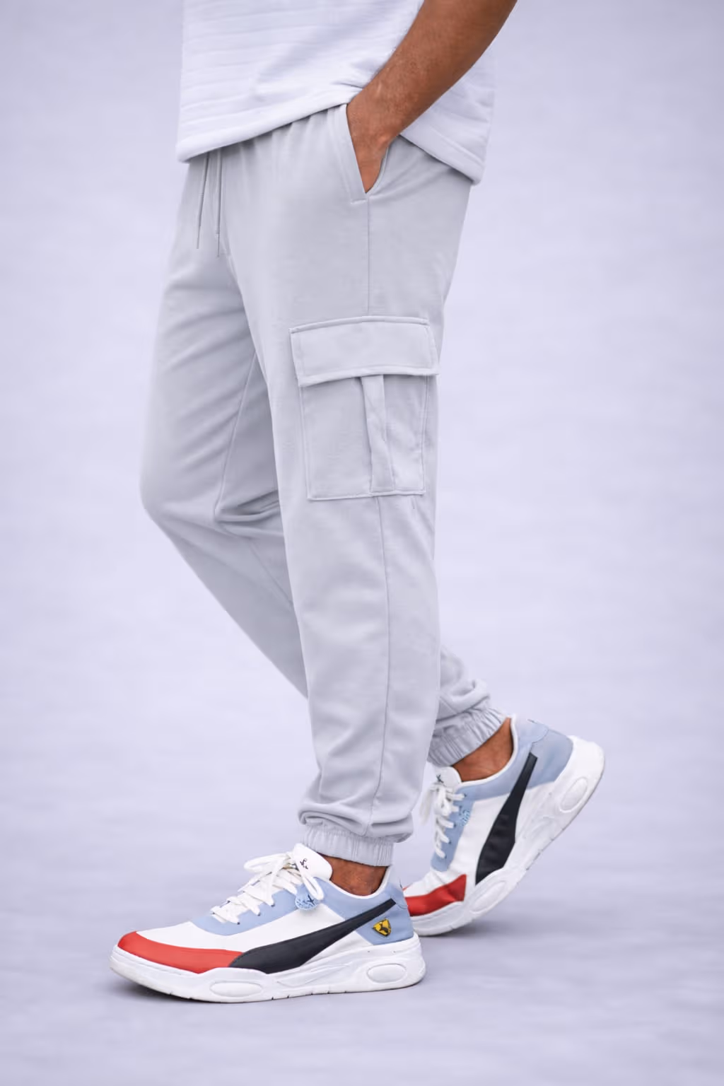 Silver White Cargo Pants for Men