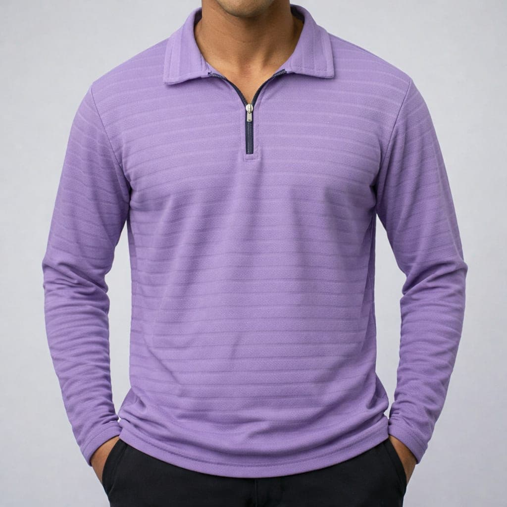 Purple Full-Sleeve Zipper T-Shirt for Men