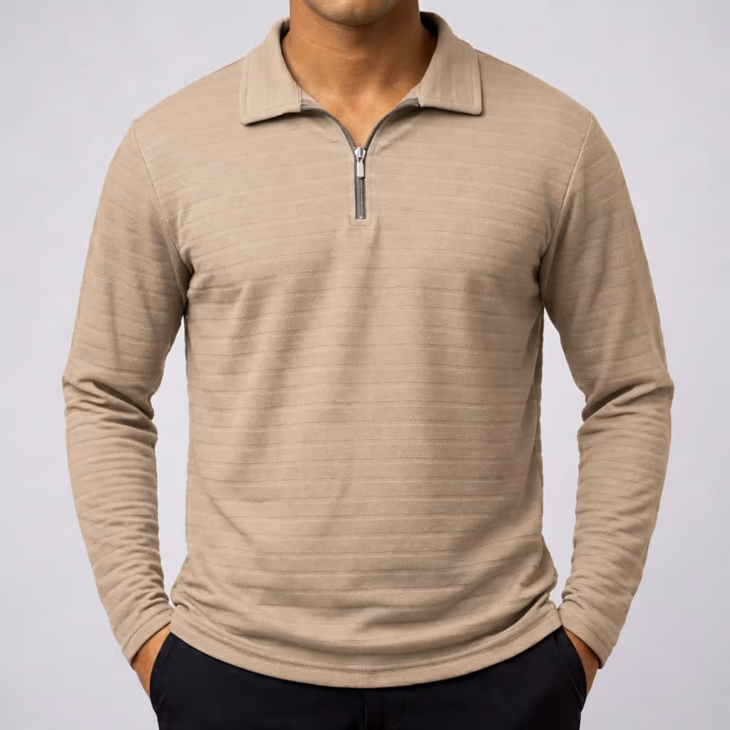 Sandal Beige Full-Sleeve Zipper T-Shirt