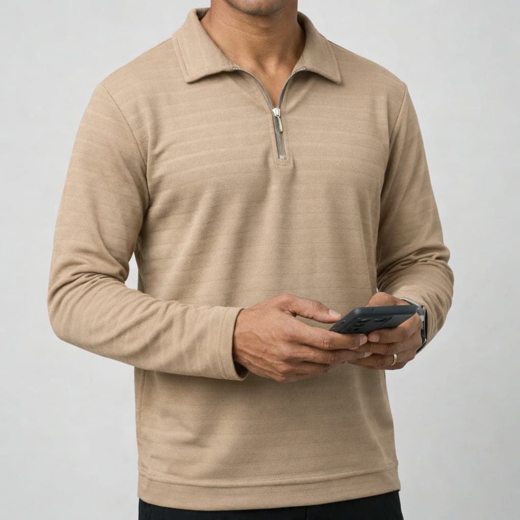 Sandal Beige Full-Sleeve Zipper T-Shirt