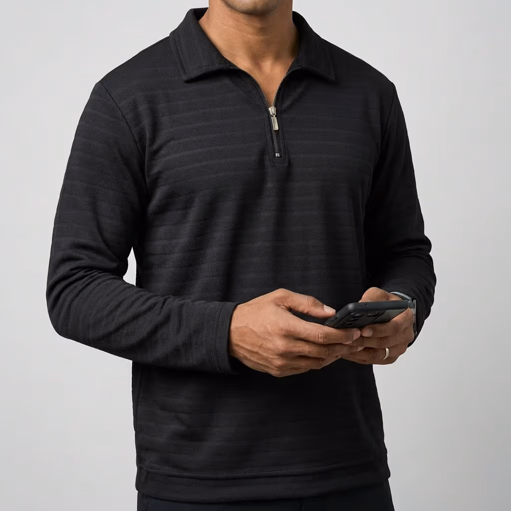 Black Full-Sleeve Zipper T-Shirt for Men