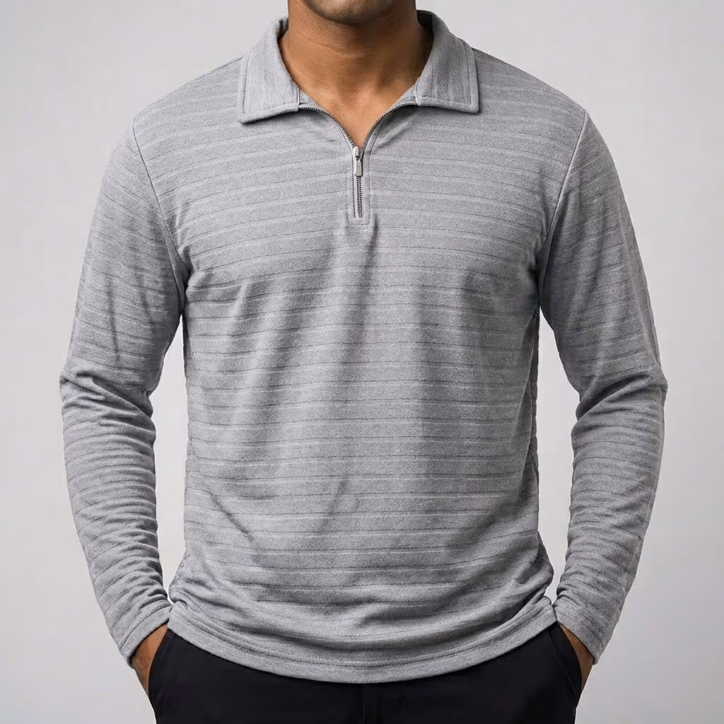 Light Gray Full-Sleeve Zipper T-Shirt
