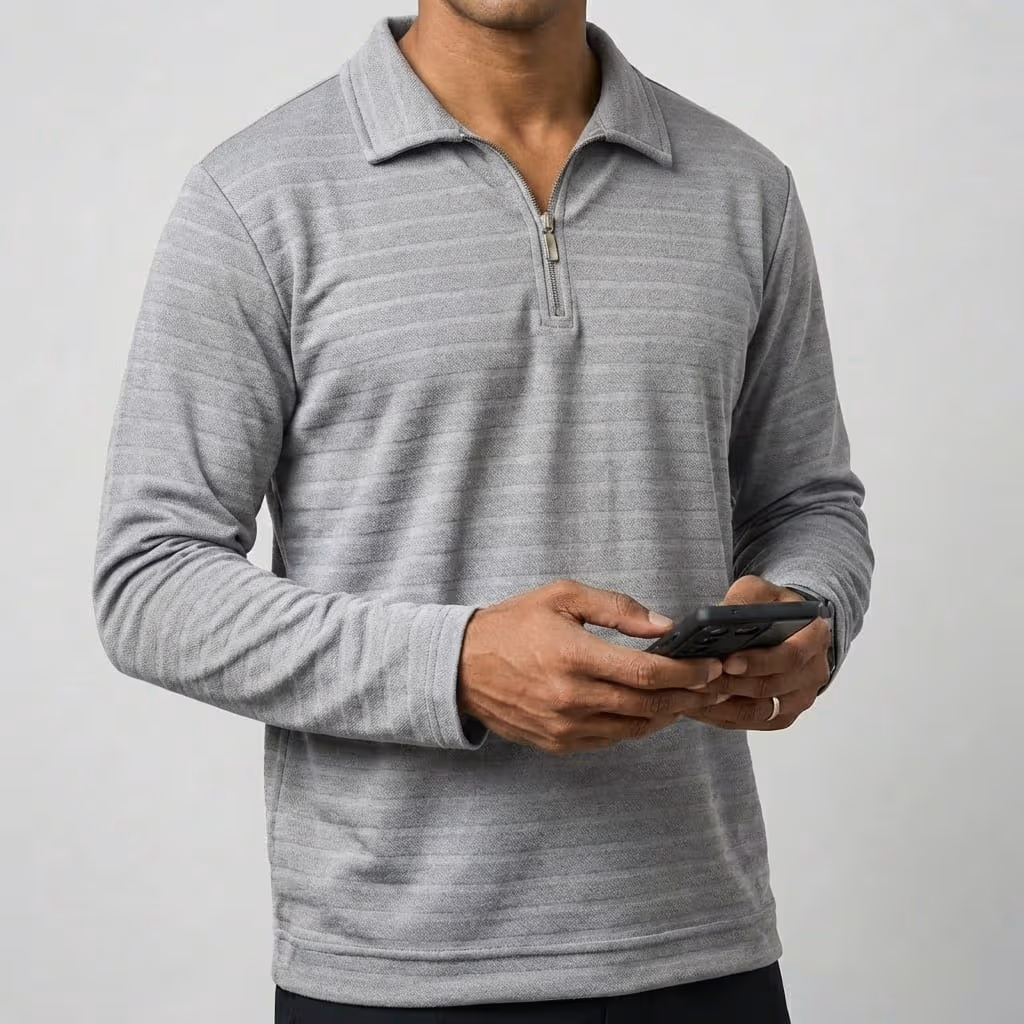 Light Gray Full-Sleeve Zipper T-Shirt